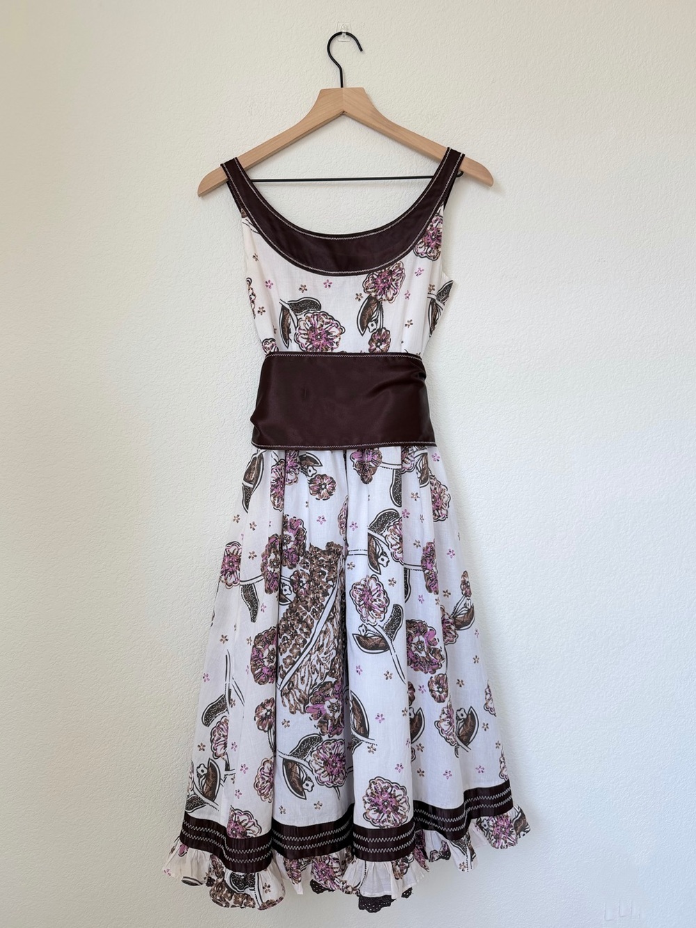 Chloé Y2K Floral Cottagecore Cotton Dress Belted Fit & Flare Sz 2 - Picture 3 of 16